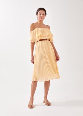 Sybell Pleated Overlay Midi Dress