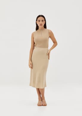 Delia Funnel Neck Button Knit Top