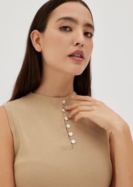 Delia Funnel Neck Button Knit Top