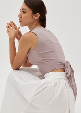 Reyleen Knit Waist Tie Crop Top