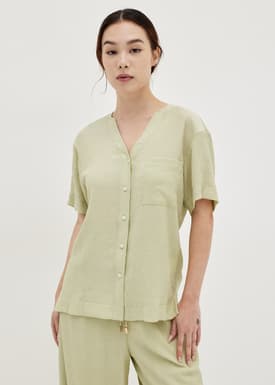 Izabela Textured Notch Neck Lounge Shirt
