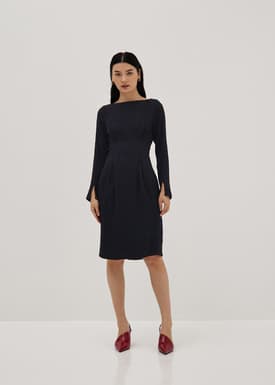 Boat Neck Flare Sleeve Column Midi Dress