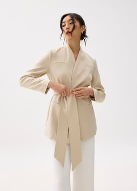 Belted V-neck Fitted Blazer