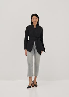 Belted V-neck Fitted Blazer