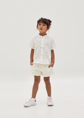 Paislie Cotton Mandarin Collar Unisex Top in Tidal Daydream