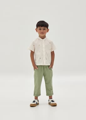 Paislie Cotton Mandarin Collar Unisex Top in Tidal Daydream