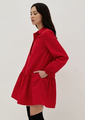 Collared Long Sleeve Babydoll Mini Dress