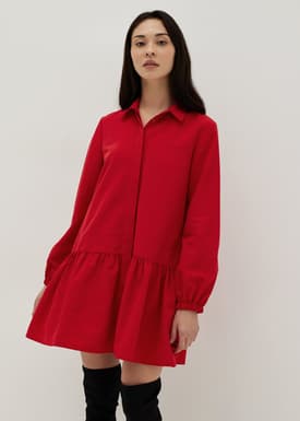 Collared Long Sleeve Babydoll Mini Dress