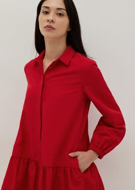 Collared Long Sleeve Babydoll Mini Dress