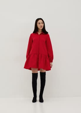 Collared Long Sleeve Babydoll Mini Dress