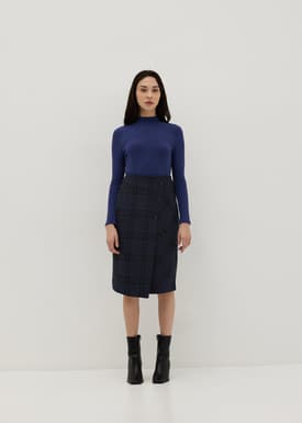 Plaid Asymmetric Pencil Skirt