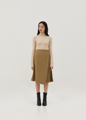 Adjustable Pleated Front Wrap Midi Skirt