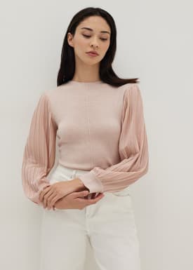 Maude Wool Blend Pleated Sleeves Top