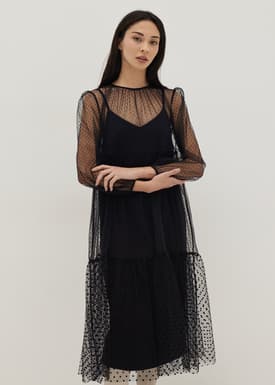 2-in-1 Polka Dot Flare Midaxi Dress