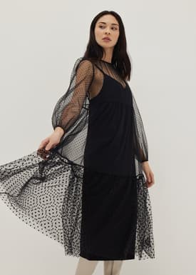 2-in-1 Polka Dot Flare Midaxi Dress