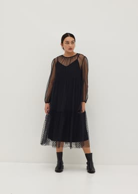 2-in-1 Polka Dot Flare Midaxi Dress