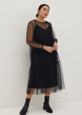 2-in-1 Polka Dot Flare Midaxi Dress