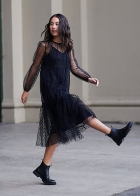 2-in-1 Polka Dot Flare Midaxi Dress