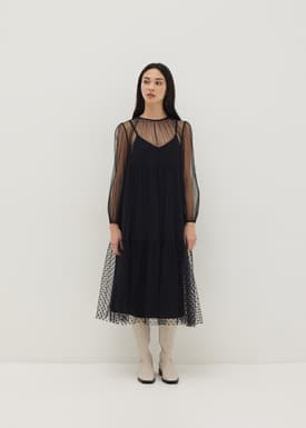 2-in-1 Polka Dot Flare Midaxi Dress