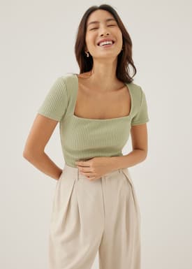 Trinity Ribbed Jersey Square Neck Top