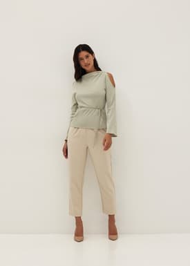 Satin Cowl Neck Long Sleeve Top