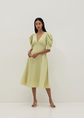 Cambrie Padded Cowl Sleeve Dress