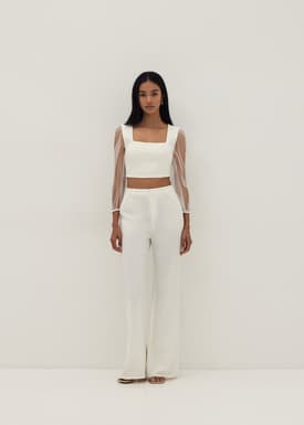 Waverly Mixed Fabric Ballon Sleeve Top