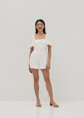 Jia Pleated Flare Sleeve Romper