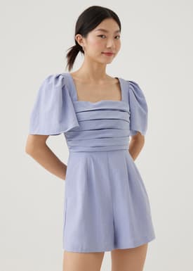 Jia Pleated Flare Sleeve Romper