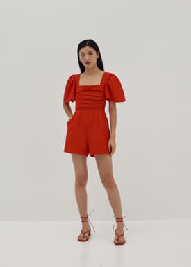 Jia Pleated Flare Sleeve Romper