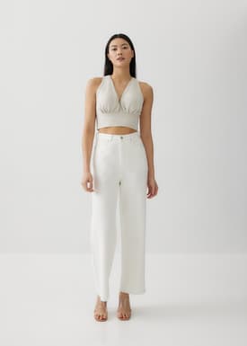 Leanne Padded Linen Plunge Top