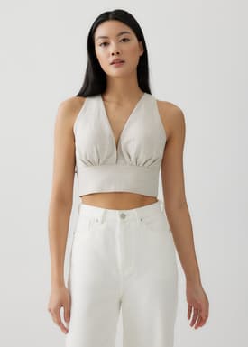 Leanne Padded Linen Plunge Top