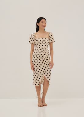 Thylane Polka Dot Puff Sleeve Midi Dress