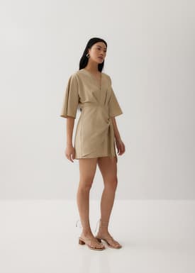 Mitch Linen Faux Wrap Dress