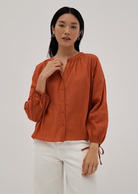 Lira Textured Tie Cuff Poet Blouse