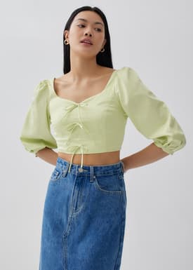 Jennae Cotton Smocked Puff Sleeve Top