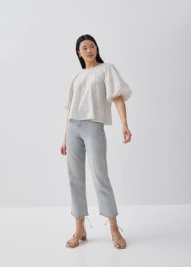 Via Linen Lantern Sleeve Shell Top