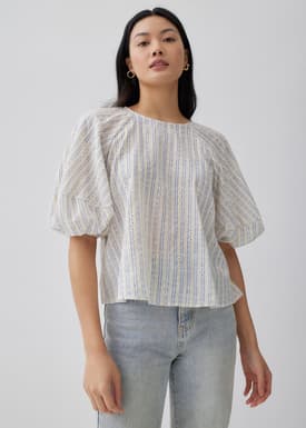 Via Linen Lantern Sleeve Shell Top