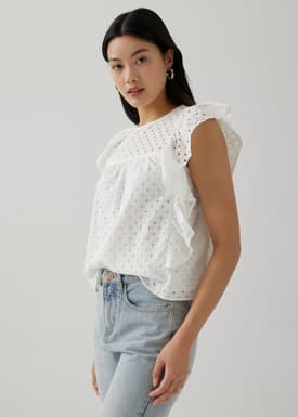 Daine Broderie Ruffle Sleeve Top