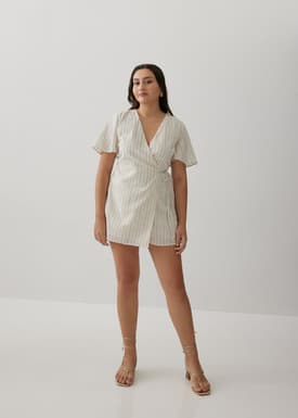 Roma Striped Broderie Wrap Romper