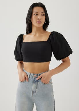 Lottie Padded Elastic Puff Sleeve Top