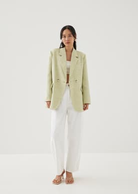 Shoulder Padded Tailored Tweed Blazer