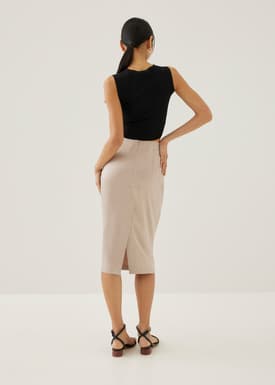 Ninda Satin Pleated Column Midi Skirt