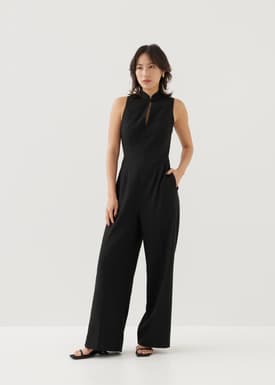 Mina Padded Tweed Mandarin Collar Jumpsuit