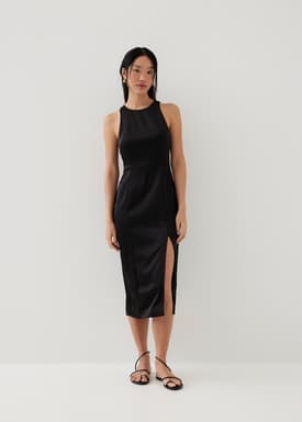 Khan Satin Padded Open Back Midi Dress