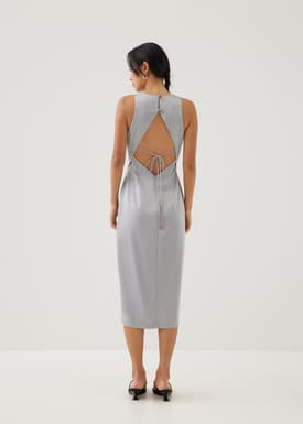 Khan Satin Padded Open Back Midi Dress
