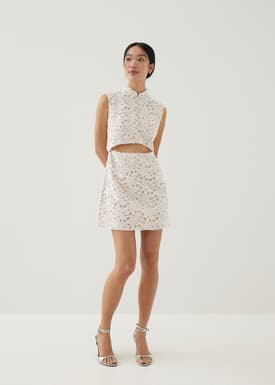 Llana Shoulder Padded Mandarin Collar Mini Dress