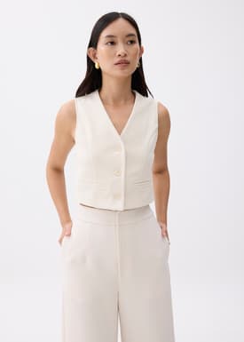 Cropped V-neck Button Down Vest