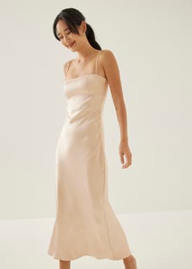 Merrel Padded Satin Maxi Dress
