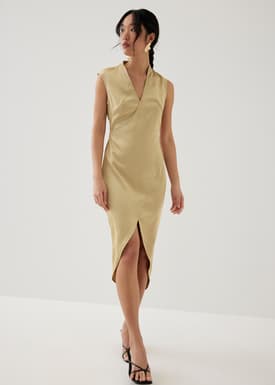 Lei Asymmetric Satin Midaxi Dress